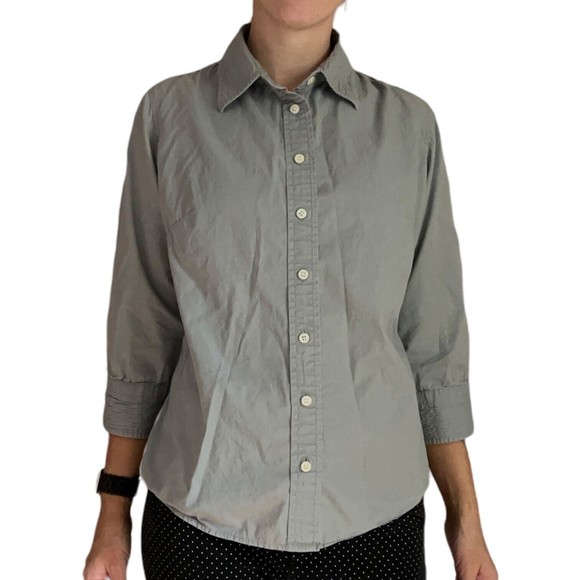 J Crew Womens Medium Solid Gray 3/4 Sleeve Button Up Shirt Textured Collar M - Picture 12 of 12